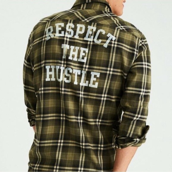 American Eagle ‘Respect The Hustle’ Seriously Soft Plaid Flannel Shirt, Large - Picture 1 of 12